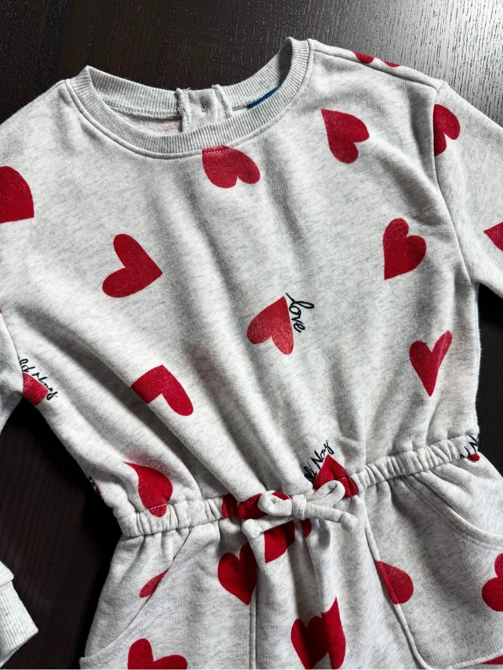 Grey Heart Print Jumpsuit with Red Hearts